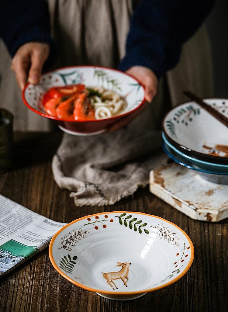 8 inch Ceramic Bowl Noodle Bowl Forest Animal Design Large Bowl Restaurant Household Pasta Ramen Bowl 8 inch Ceramic Bowl Noodle Bowl Forest Animal Design Large Bowl Restaurant Household Pasta Ramen Bowl