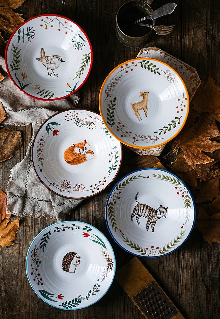 8 inch Ceramic Bowl Noodle Bowl Forest Animal Design Large Bowl Restaurant Household Pasta Ramen Bowl 8 inch Ceramic Bowl Noodle Bowl Forest Animal Design Large Bowl Restaurant Household Pasta Ramen Bowl