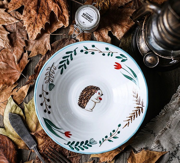 8 inch Ceramic Bowl Noodle Bowl Forest Animal Design Large Bowl Restaurant Household Pasta Ramen Bowl 8 inch Ceramic Bowl Noodle Bowl Forest Animal Design Large Bowl Restaurant Household Pasta Ramen Bowl