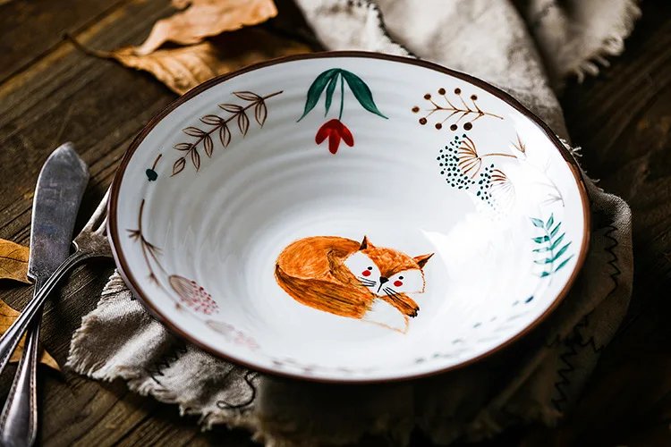 8 inch Ceramic Bowl Noodle Bowl Forest Animal Design Large Bowl Restaurant Household Pasta Ramen Bowl 8 inch Ceramic Bowl Noodle Bowl Forest Animal Design Large Bowl Restaurant Household Pasta Ramen Bowl