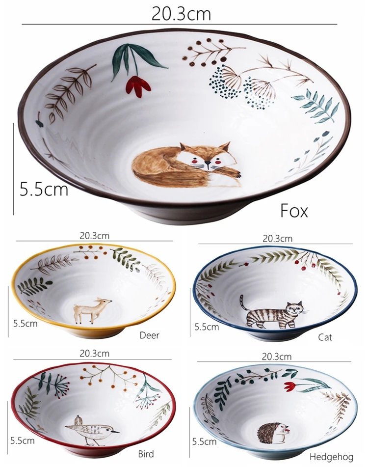 8 inch Ceramic Bowl Noodle Bowl Forest Animal Design Large Bowl Restaurant Household Pasta Ramen Bowl 8 inch Ceramic Bowl Noodle Bowl Forest Animal Design Large Bowl Restaurant Household Pasta Ramen Bowl