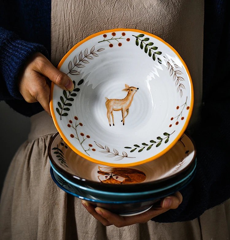 8 inch Ceramic Bowl Noodle Bowl Forest Animal Design Large Bowl Restaurant Household Pasta Ramen Bowl 8 inch Ceramic Bowl Noodle Bowl Forest Animal Design Large Bowl Restaurant Household Pasta Ramen Bowl